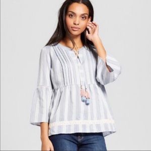Knox Rose Blue Striped Boho Blouse Top S